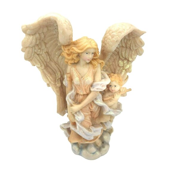 Vintage Glitter Angel Carlton Cards 9.5" Instrument Seraphine On Cloud - Picture 3 of 13